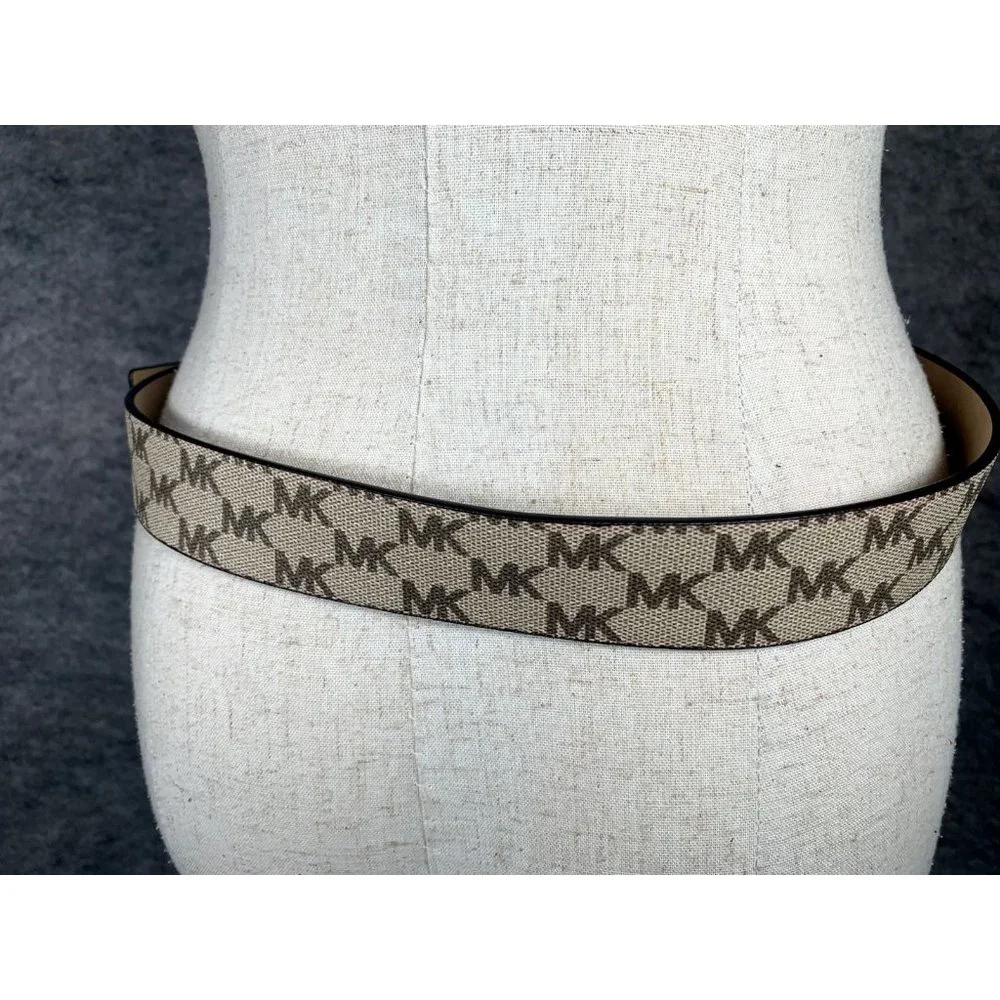 Michael Kors Signature Belt Medium Ivory Brown Logo Gold Buckle New with‎ tags